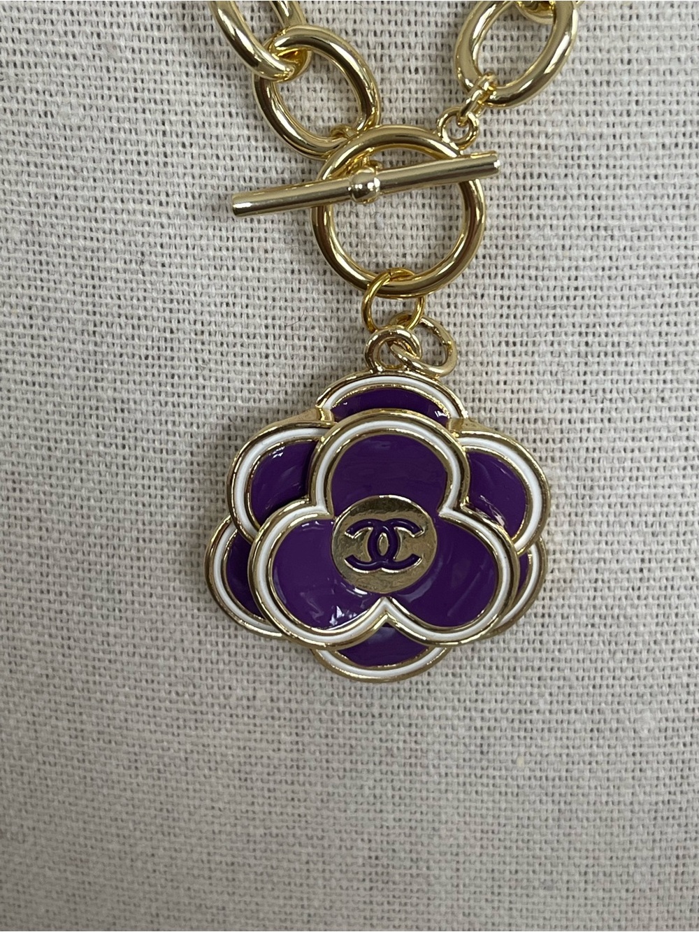 Upcycled Authentic Stamped Chanel Camellia Pendant on 14K Gold Plated Necklace